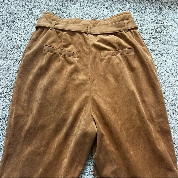 Free People Nightfall Brown High-Waisted Vegan Suede Pants with Tie Waist Sz 4 - Picture 10 of 14